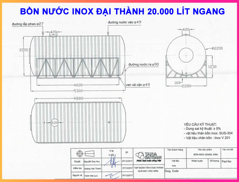 BỒN NƯỚC INOX ĐẠI THÀNH 20.000 LÍT