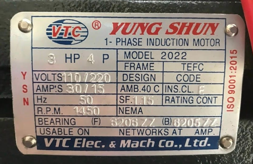 Thông số kỷ thuật động cơ điện VTC 2.2Kw 220v 4p
