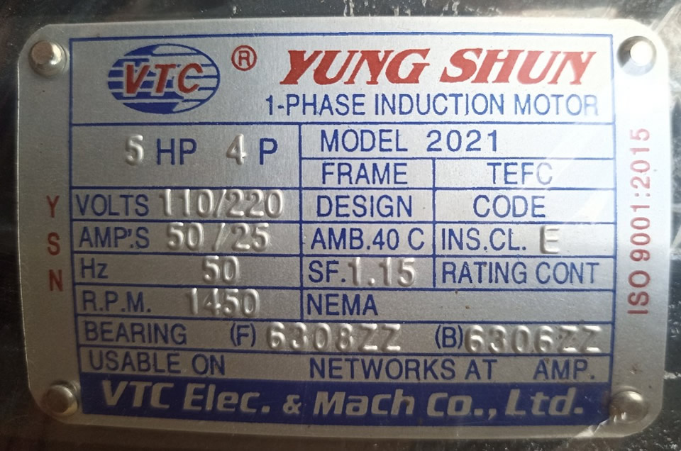 TSKT MOTOR VTC 4 NGỰA 1 PHA TUA 1450