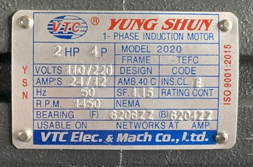 Thông số kỷ thuật động cơ điện VTC 1.5Kw 220v 4p