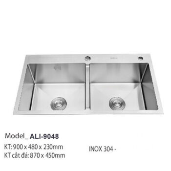 CHẬU CHÉN INOX 2 HỘC ALI-9048