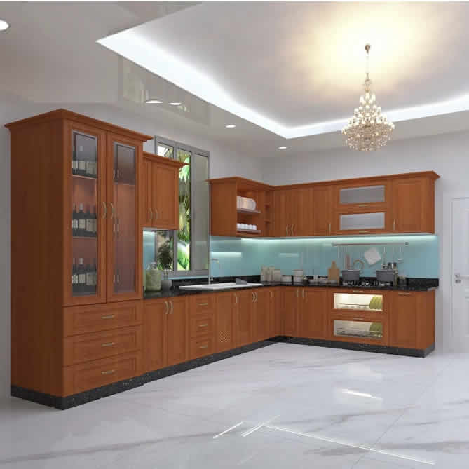 Kệ bếp thùng inox cánh gỗ sồi