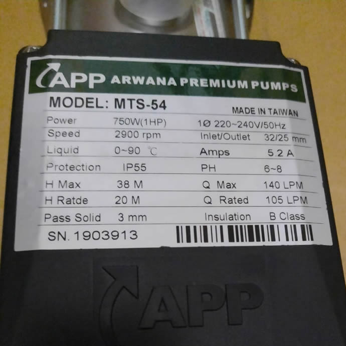 TSKT MÁY BƠM NƯỚC 1HP APP MTS 54