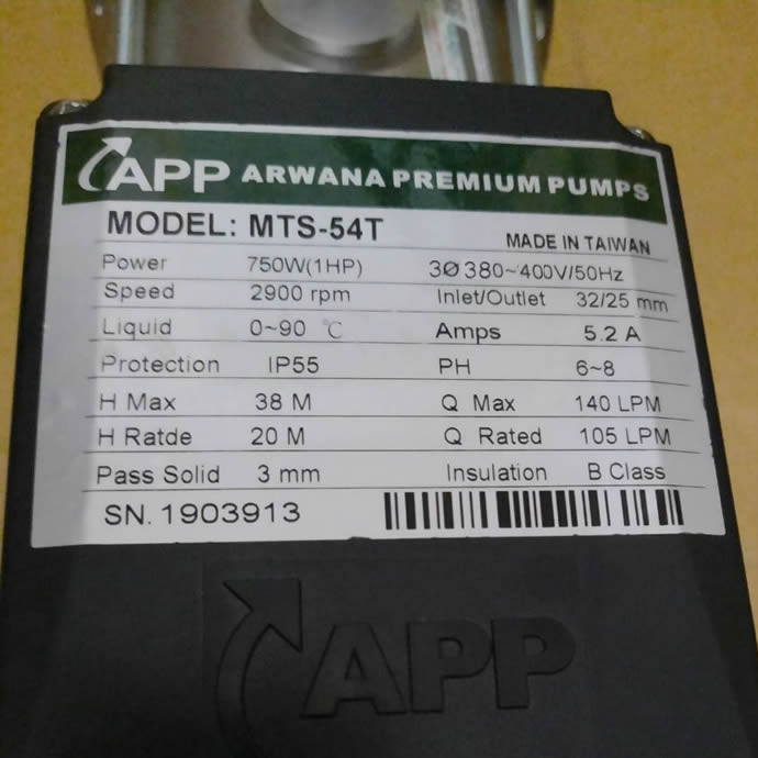 TSKT MÁY BƠM NƯỚC APP MTS-54T 1HP