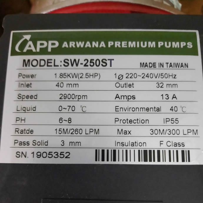 TSKT MÁY BƠM NƯỚC APP SW-250ST 2.5HP