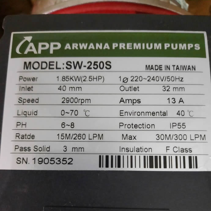 TSKT MÁY BƠM NƯỚC APP SW-250S 2.5HP