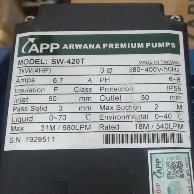 MÁY BƠM NƯỚC 4HP APP SW-420T