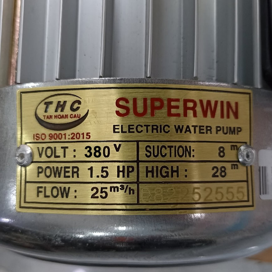 Thông số kỷ thuật Máy bơm Tân Hoàn Cầu 2Hp 380v (SP-1500)