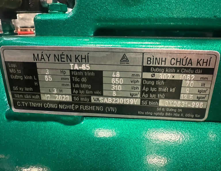 TSKT Máy nén khí Fusheng 2Hp 1 pha TA-65