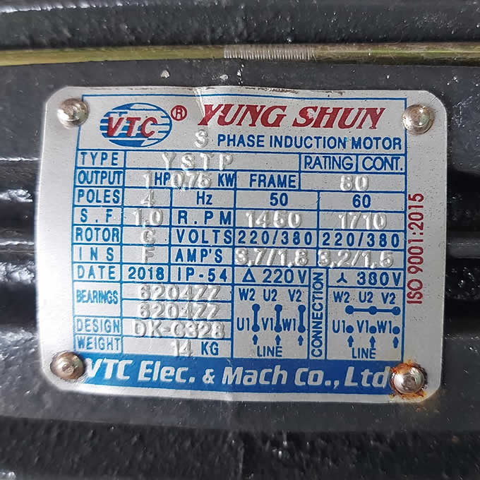 Thông số kỷ thuật motor VTC 1 ngựa 3 pha