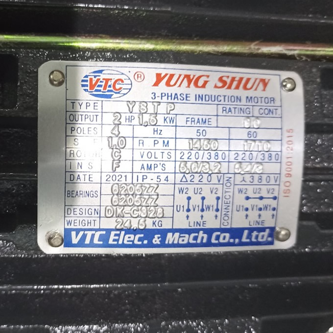 Thông số kỷ thuật mô tơ VTC 2 ngựa 3 pha tua 1450 vòng