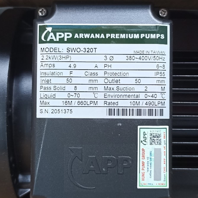 TSKT Máy bơm nước 3HP 380v APP SWO 320T