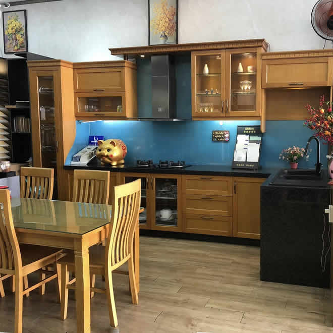 Kệ bếp thùng inox cửa Gỗ Sồi