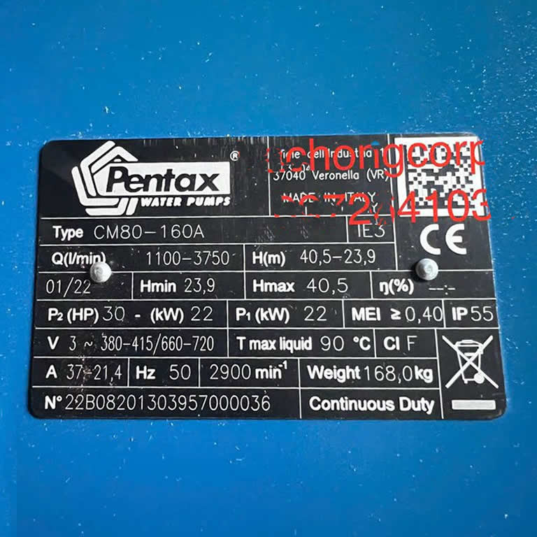 Thông số kỷ thuật Máy Bơm nước Pentax CM80-160A