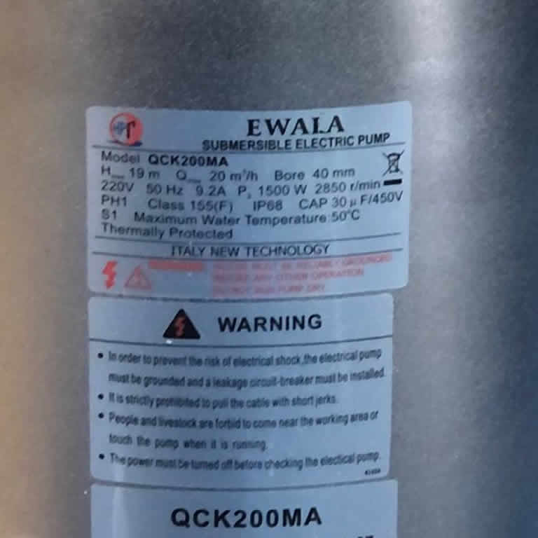 Thông số kỷ thuật Máy bơm nước EwaLa QCK200MA